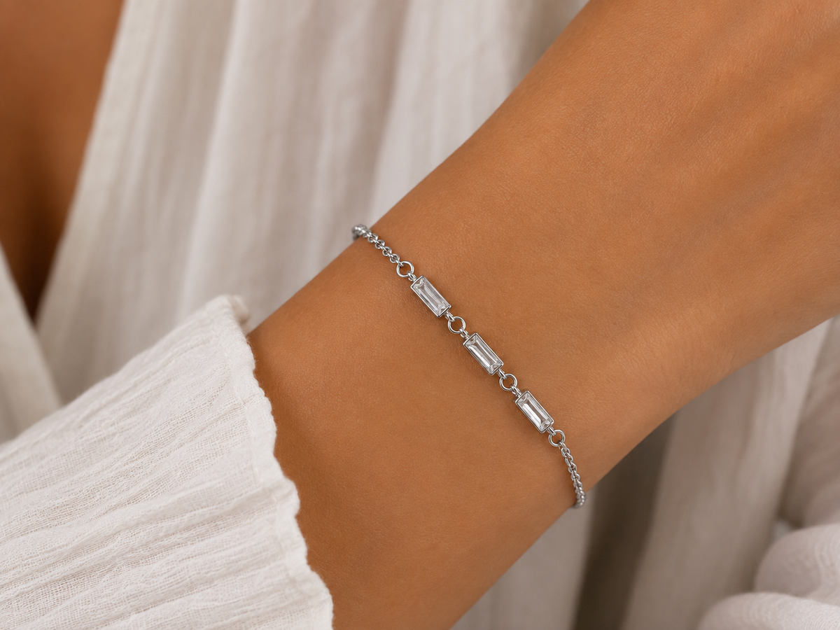 Silver-Tone Baguette Crystal Bracelet
