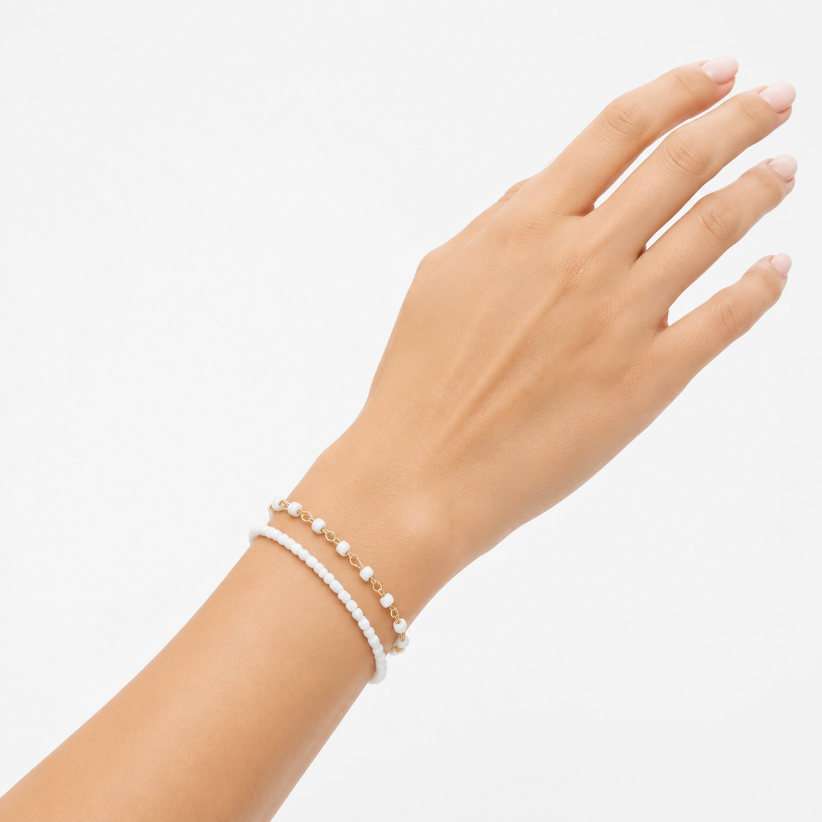 Gold-Tone White Beaded Bracelet Set