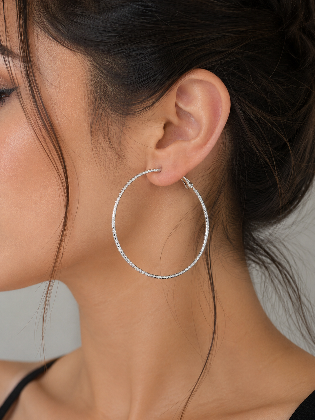 Silver-Tone Textured Hoop Earrings