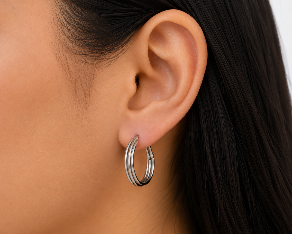Silver-Tone Triple Hoop Earrings