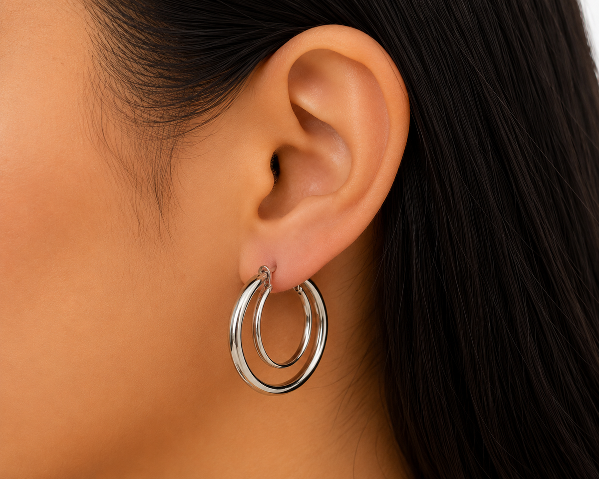 Silver-Tone Double Hoop Earrings