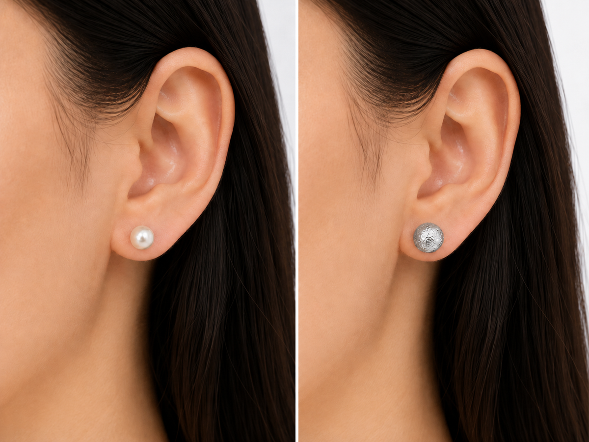 Silver-Tone Textured Ball & Pearl Stud Earring Set – 2 Pairs