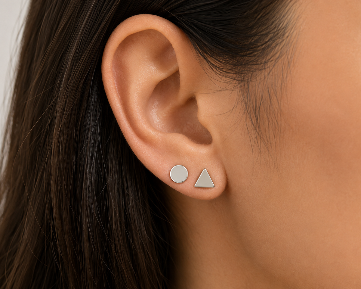 Silver-Tone Circle & Triangle Stud Earring Set – 2 Pairs