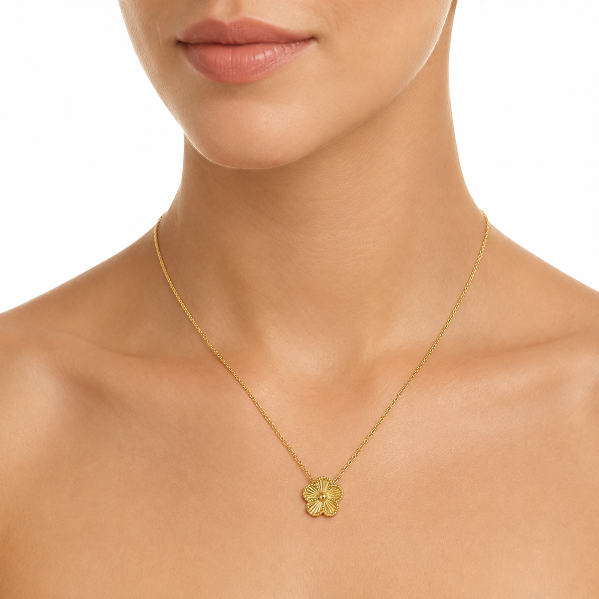 14K Gold Plated Stainless Steel Clover Pendant Necklace