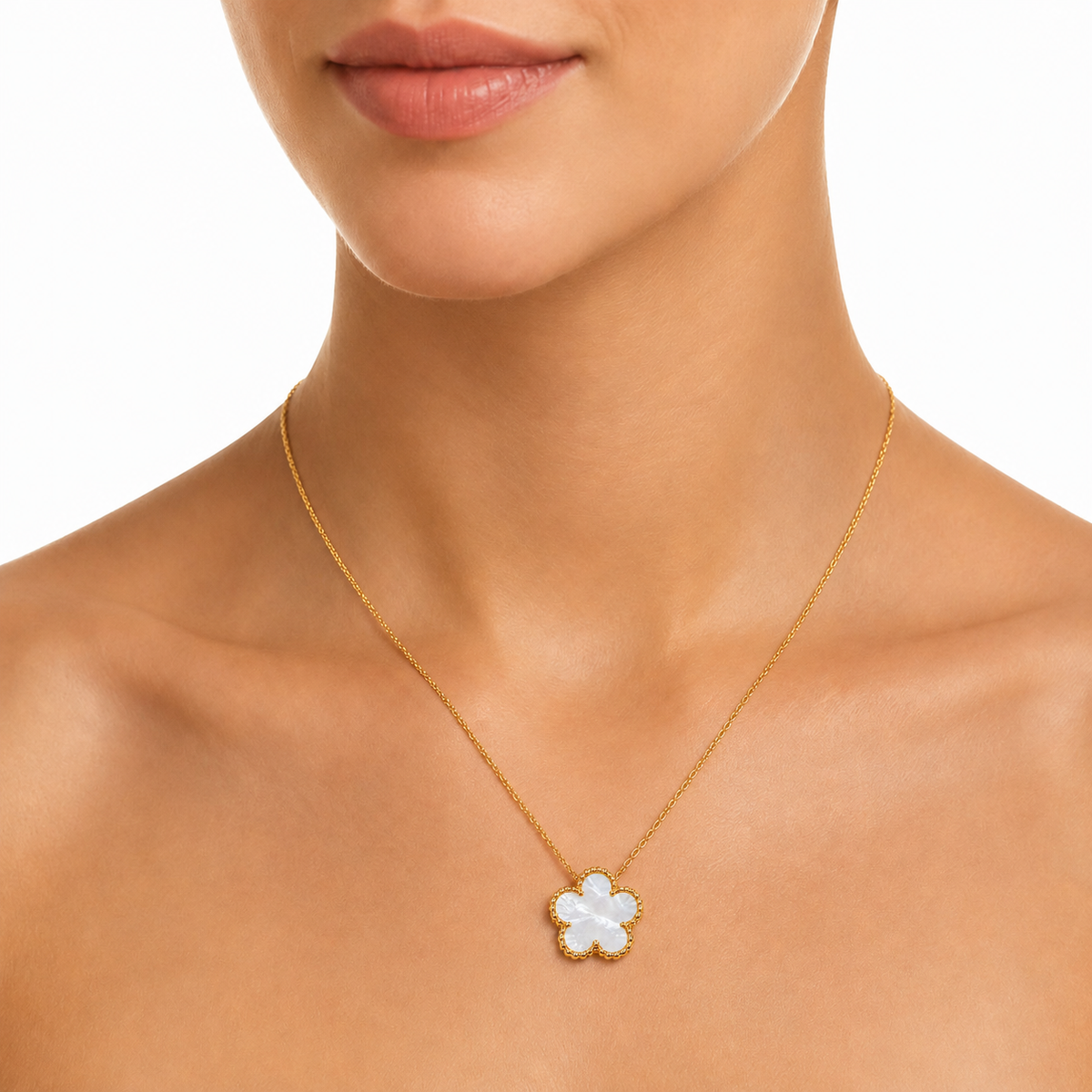 14k Gold Plated Mother-of-Pearl Flower Necklace