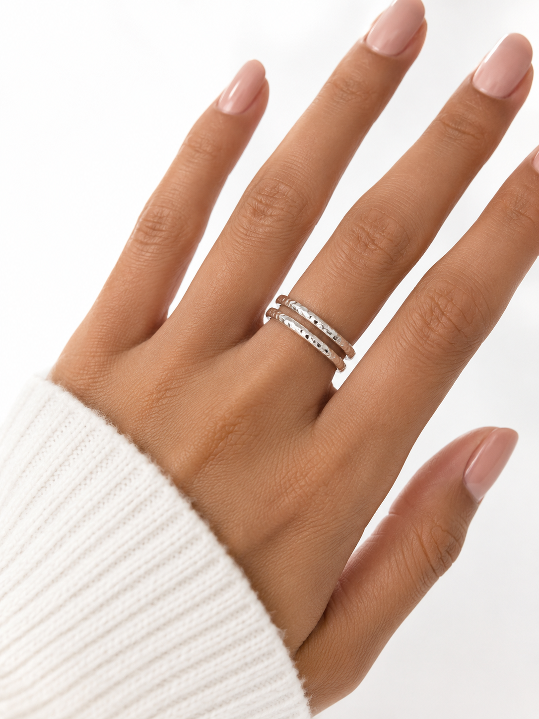 Silver-Tone Textured Wrap Ring Set – 2 Separate Rings