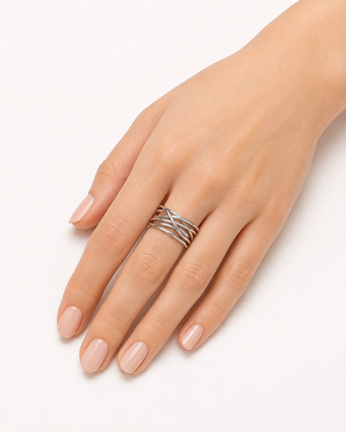 Silver-Tone Multi-Band Crossover Ring