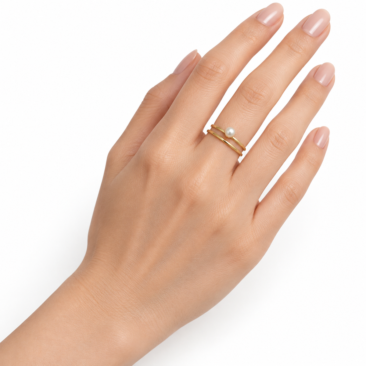 Gold-Tone Pearl Stacking Ring Set