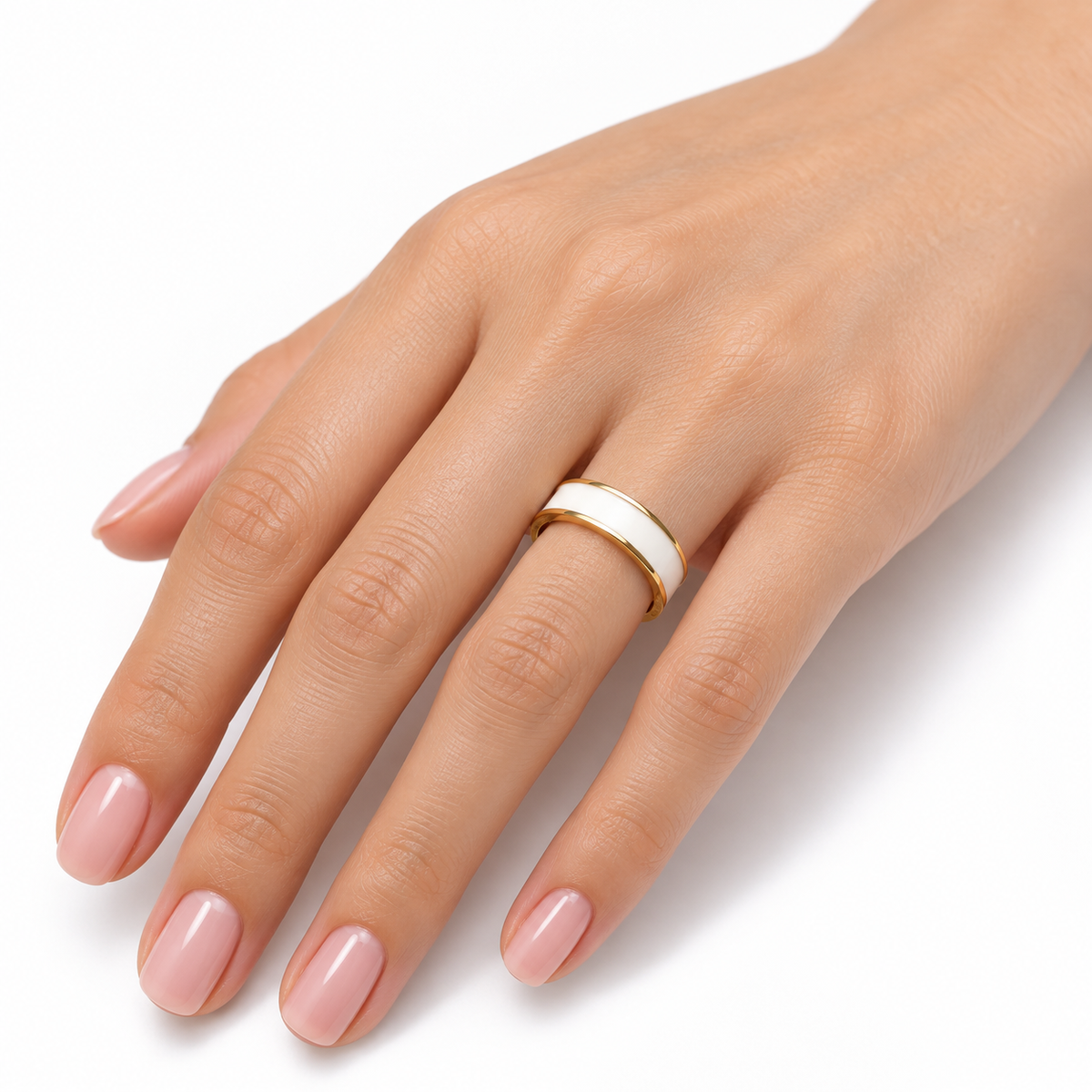 White Enamel & Gold-Tone Adjustable Ring