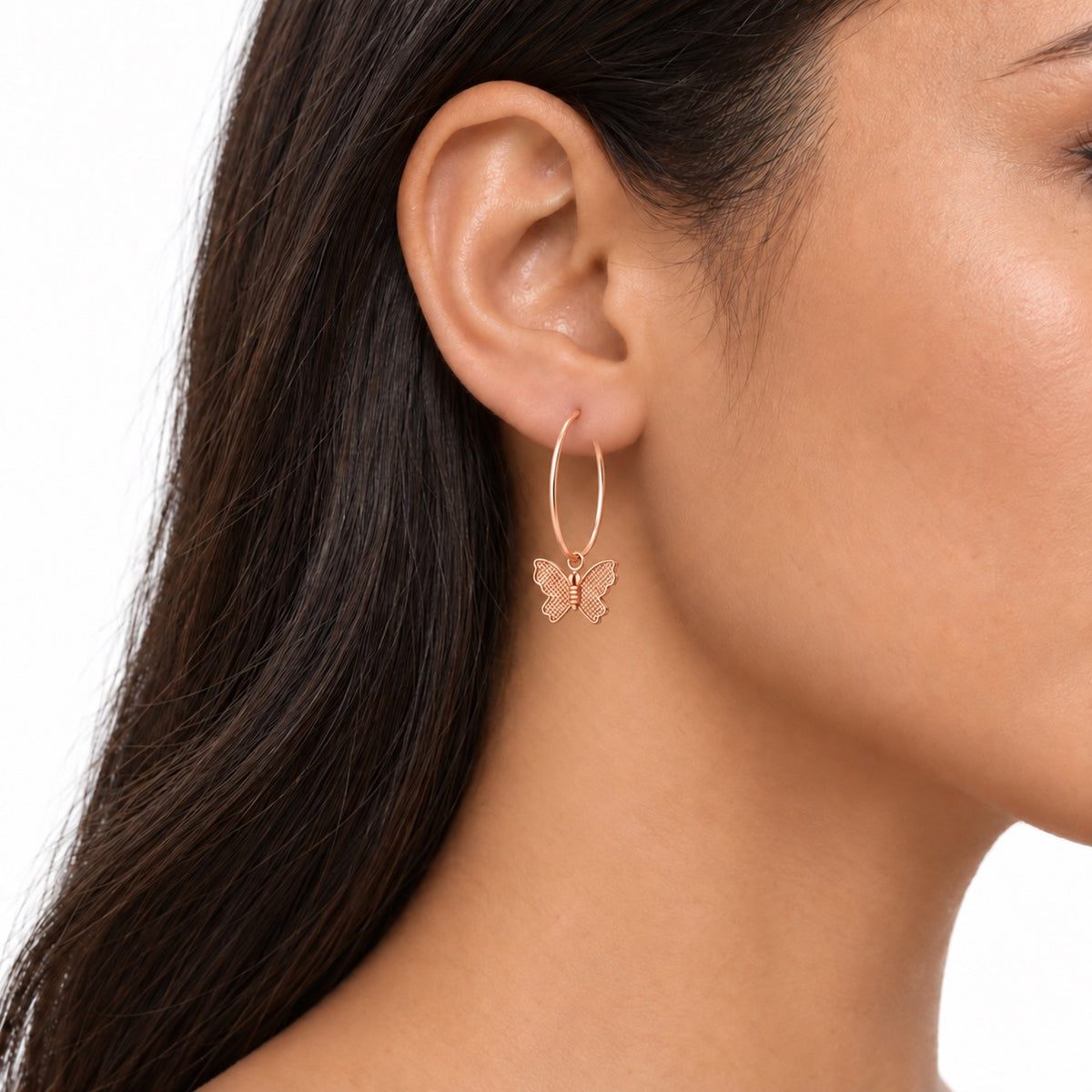 Rose-Gold-Tone Butterfly Hoop Earrings