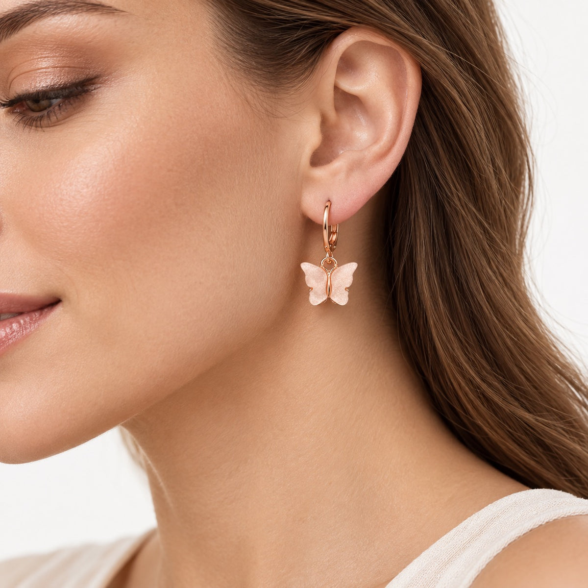 Rose-Gold-Tone Blush Butterfly Drop Earrings