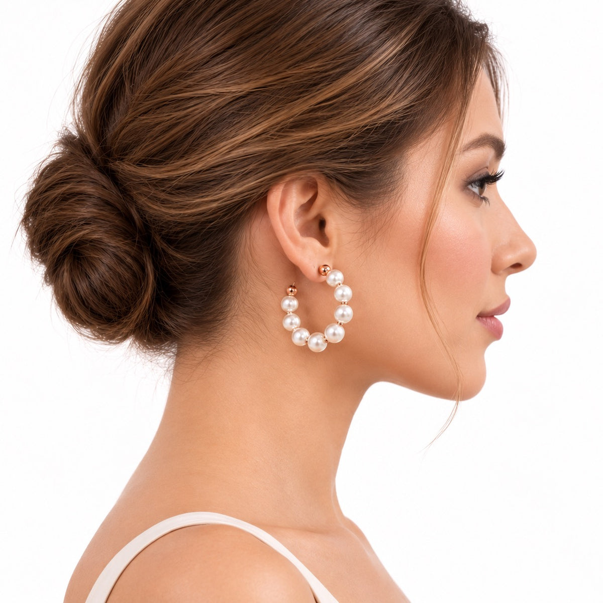 Rose-Gold-Tone Faux-Pearl Hoop Earrings