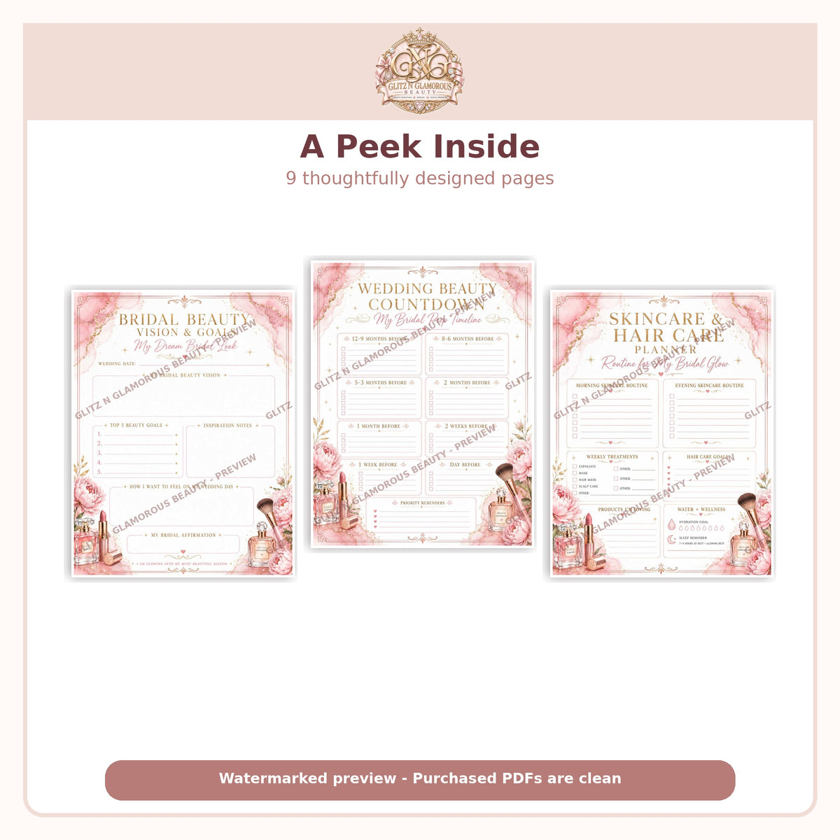 Glitz & Glow Bridal Beauty Planner Digital Download