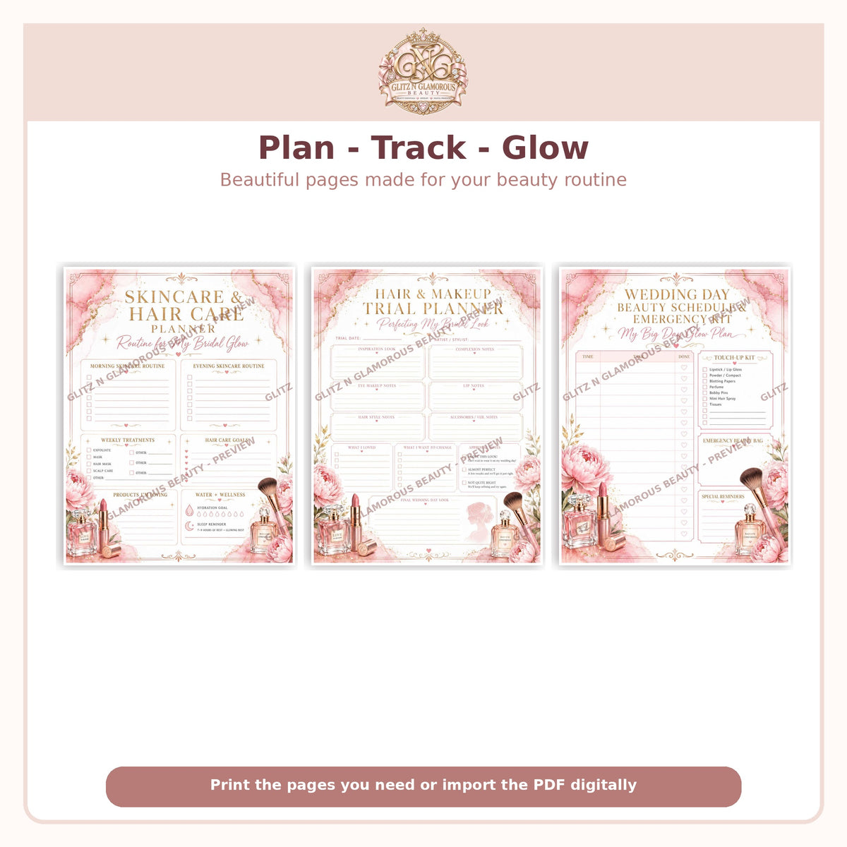 Glitz & Glow Bridal Beauty Planner Digital Download