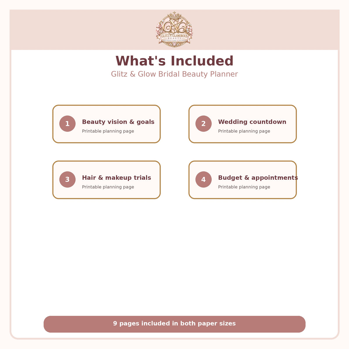 Glitz & Glow Bridal Beauty Planner Digital Download