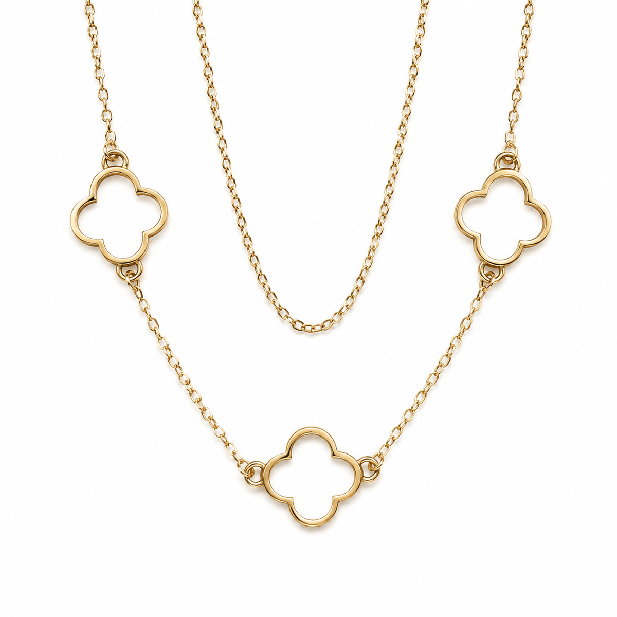 14K Gold-Plated Layered Open Clover Necklace