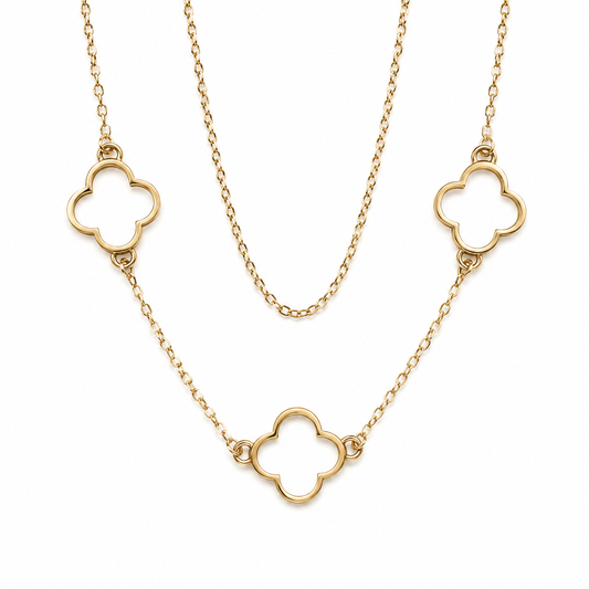 14K Gold-Plated Layered Open Clover Necklace