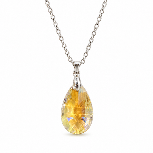 Faceted Crystal Teardrop Pendant Necklace - Various Colors