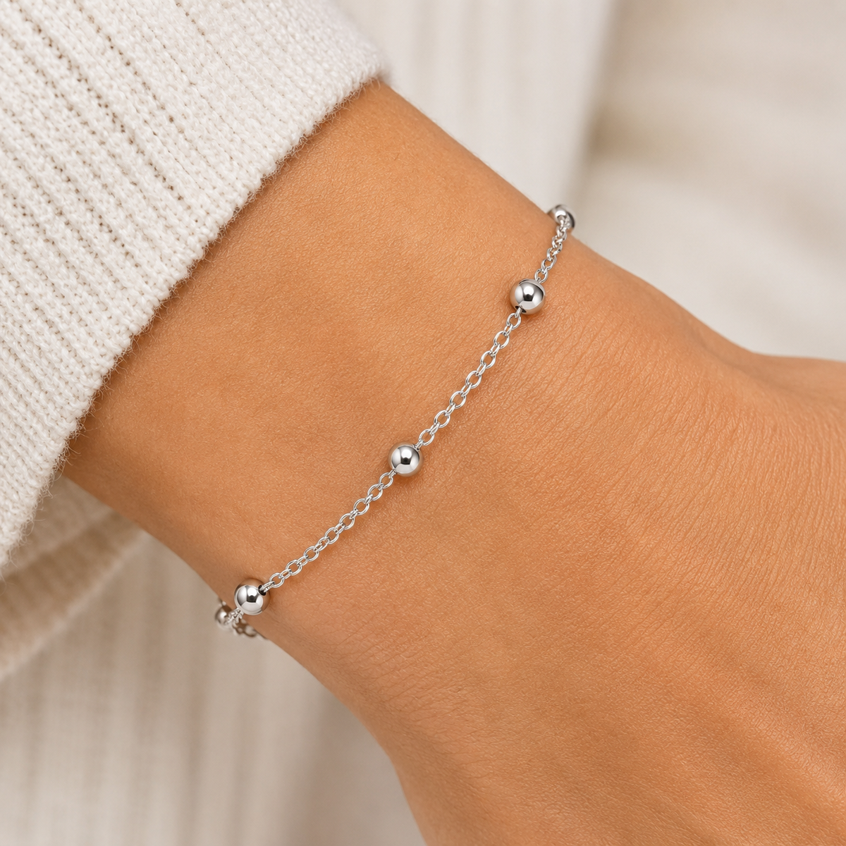 Silver-Tone Beaded Chain Bracelet
