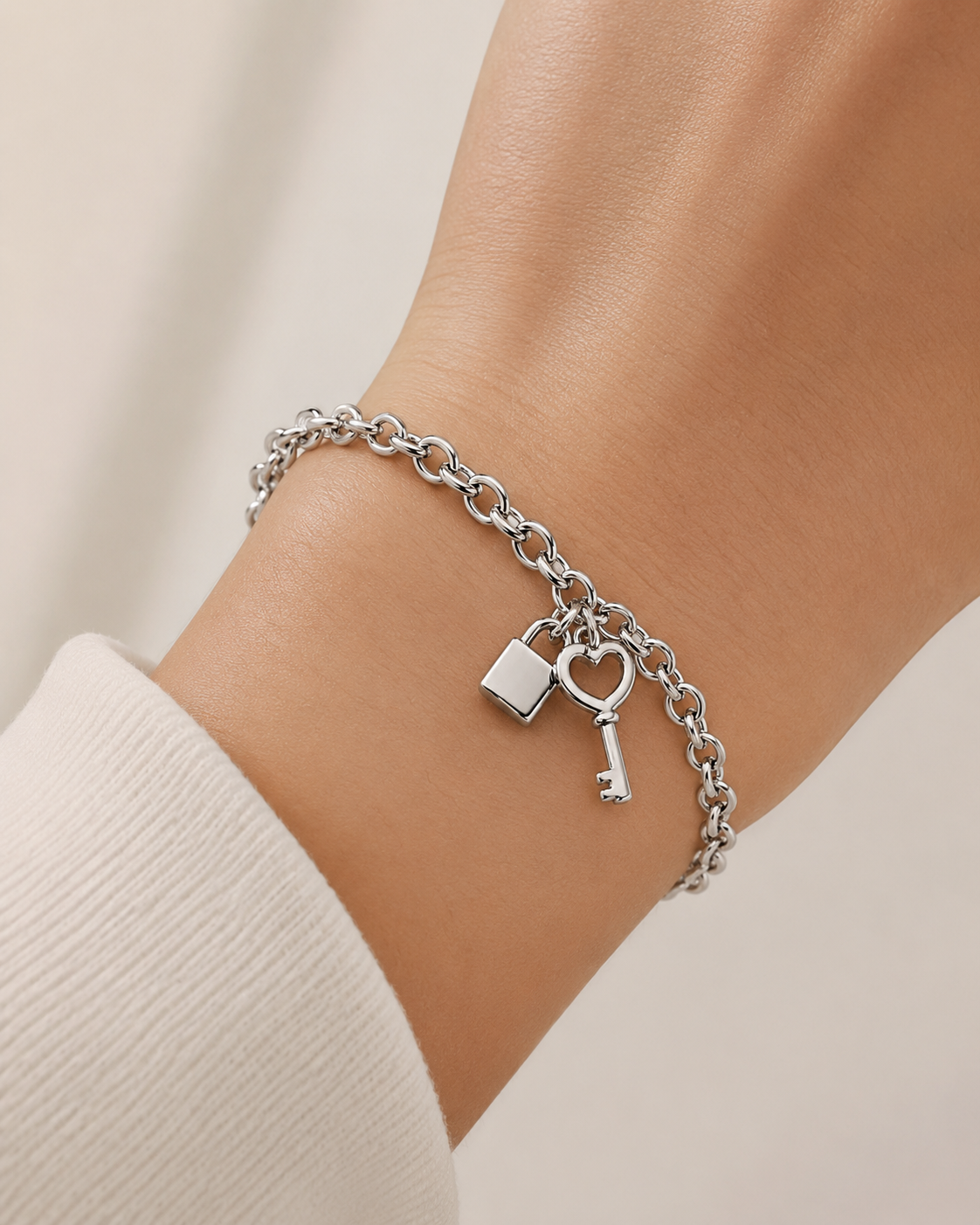 Silver-Tone Lock & Key Charm Bracelet