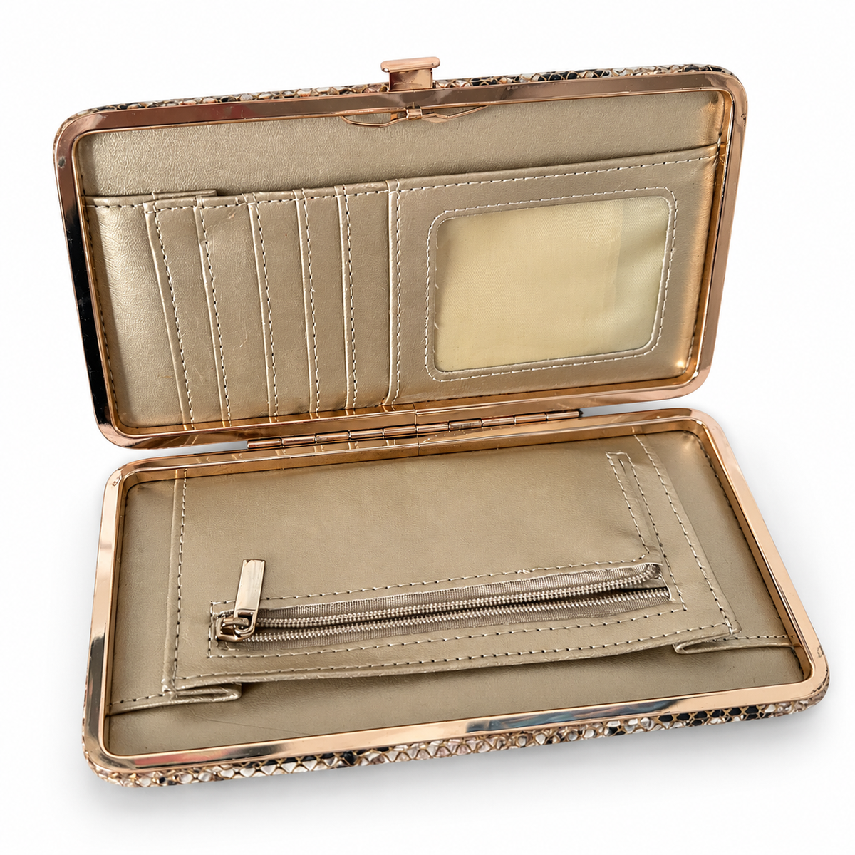 Pre-Loved Bebe Snakeskin-Print Hard-Frame Wallet Clutch