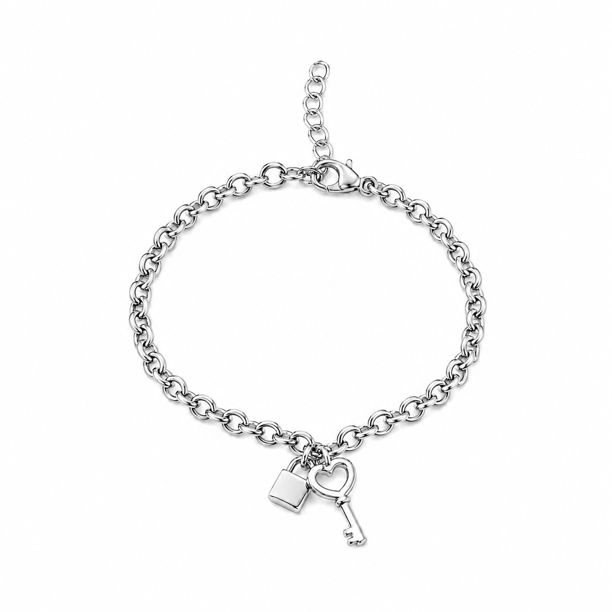 Silver-Tone Lock & Key Charm Bracelet