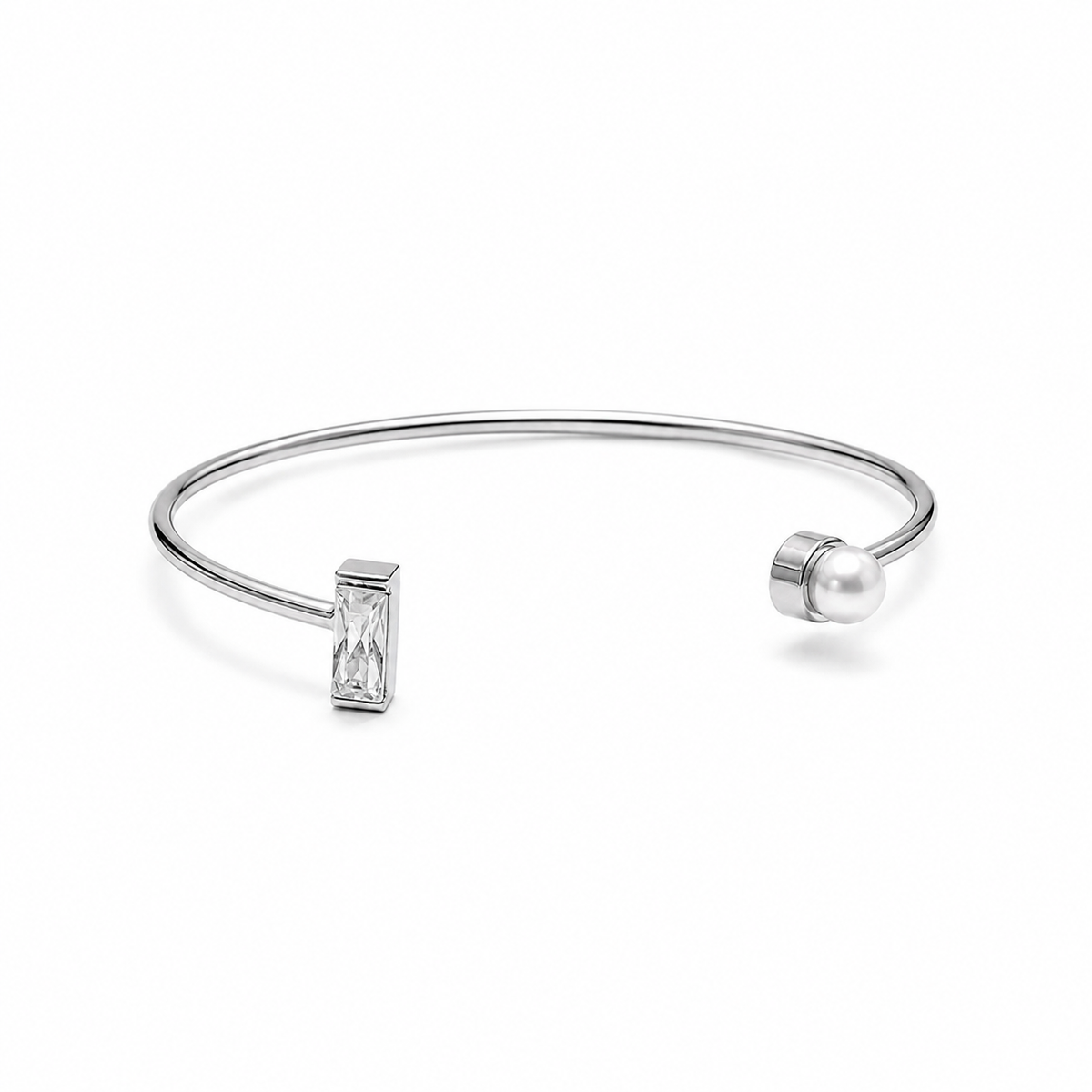 Silver-Tone Rhinestone &amp; Pearl Open Cuff Bracelet