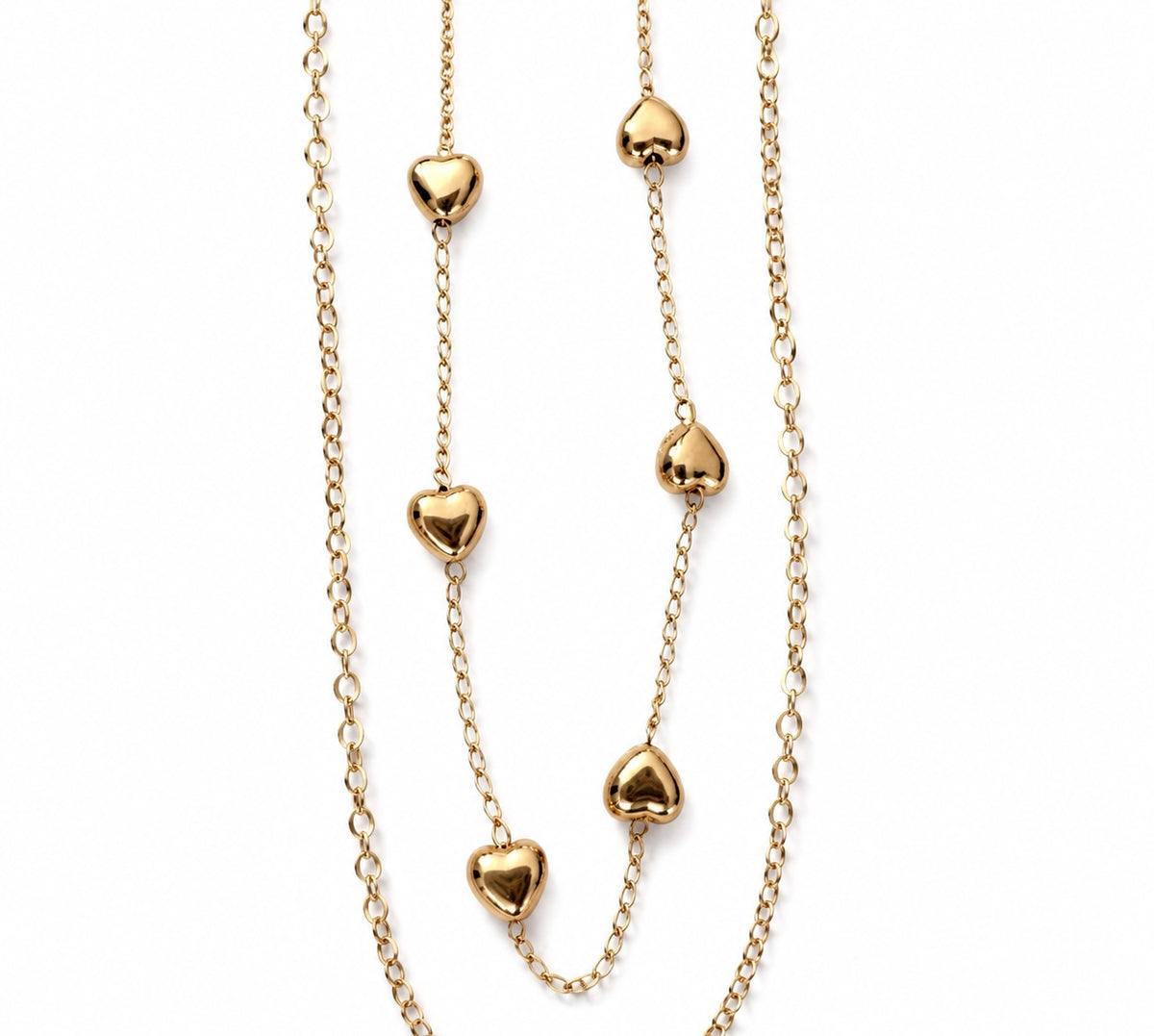 Gold-Tone Layered Puffy Heart Necklace – 10 to 12 Inches