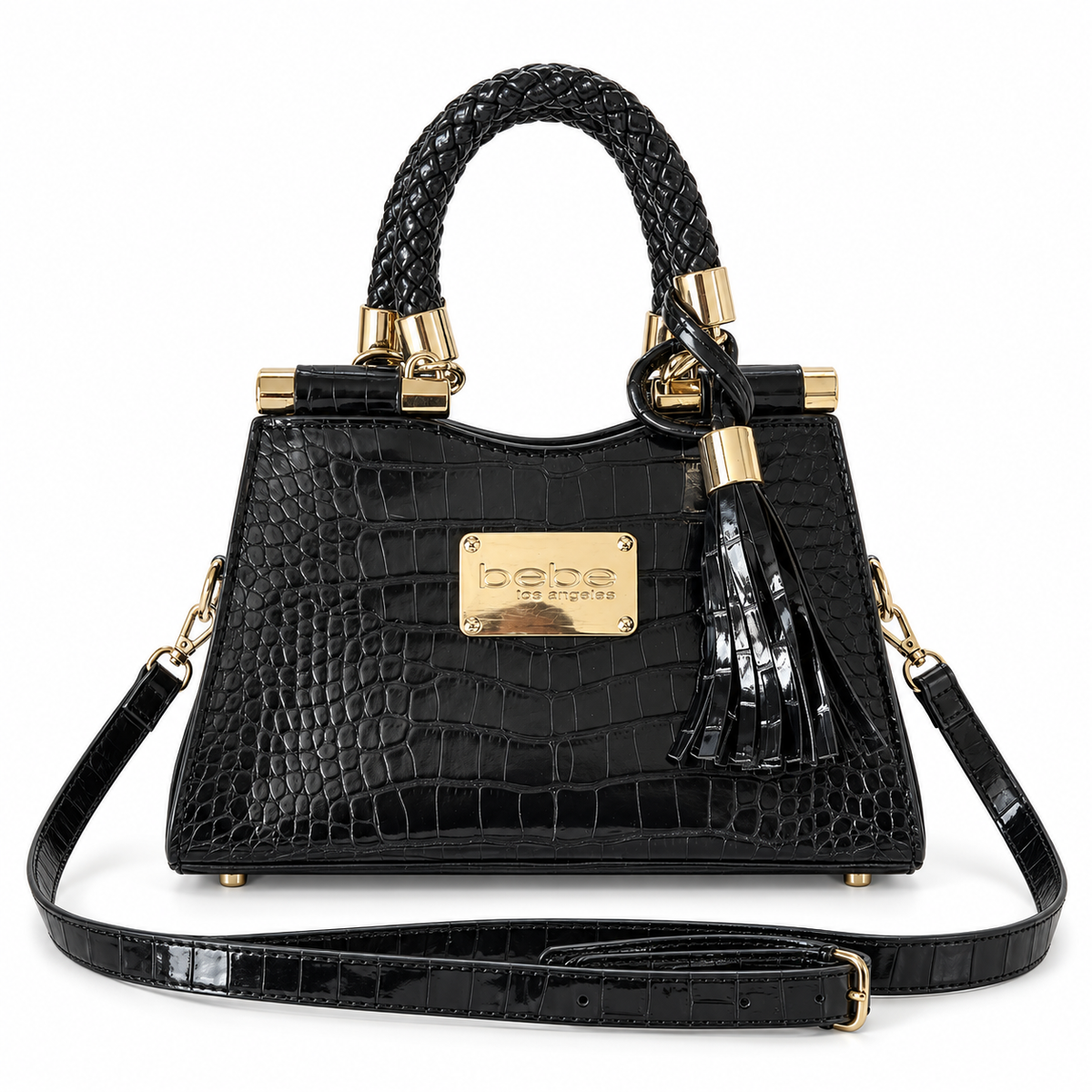 Pre-Loved Bebe Black Crocodile-Texture Crossbody Bag
