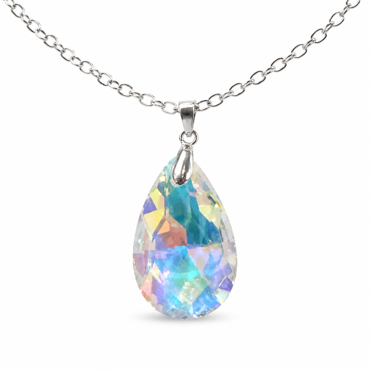 Faceted Crystal Teardrop Pendant Necklace - Various Colors