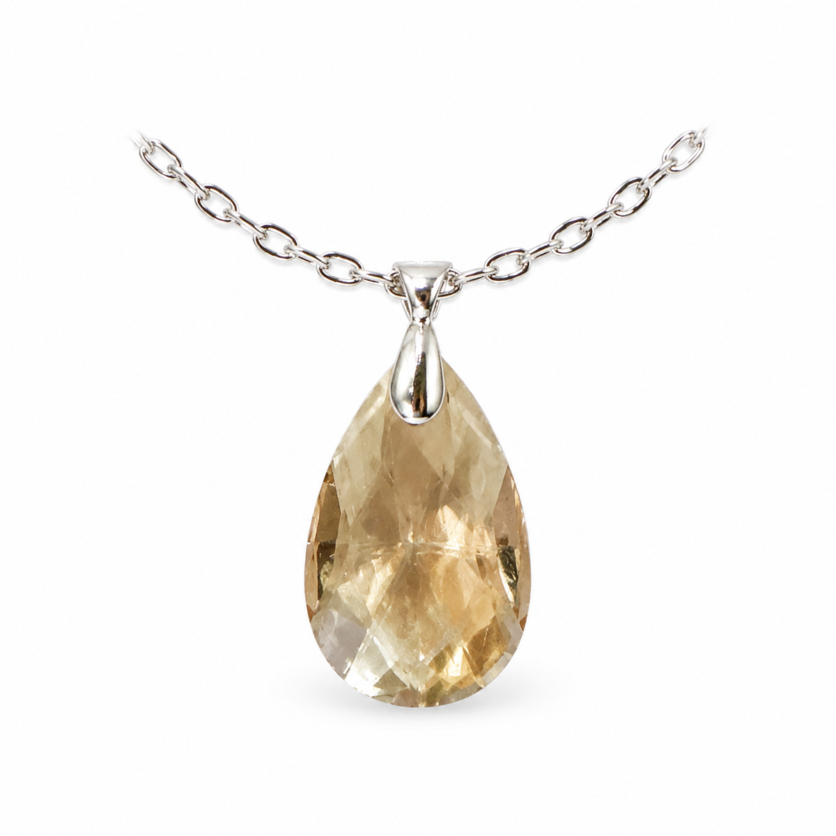 Faceted Crystal Teardrop Pendant Necklace - Various Colors