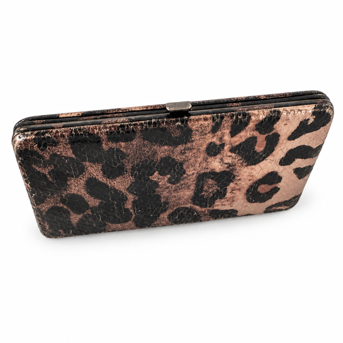 Pre-Loved Metallic Leopard-Print Hard-Frame Wallet