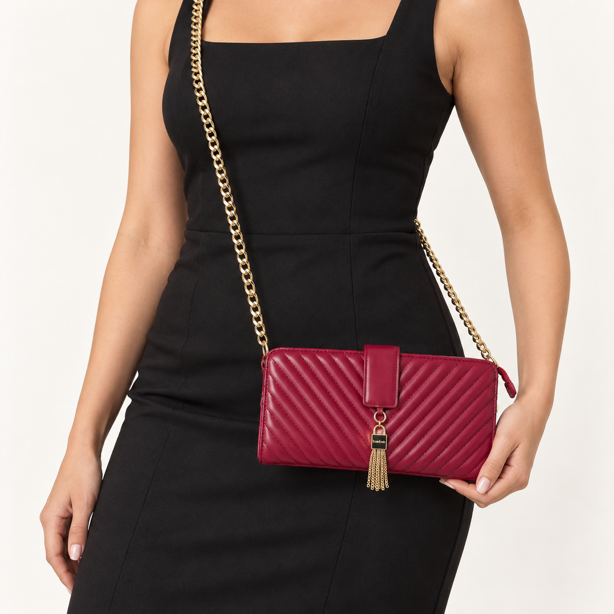 Pre-Loved Bebe Raspberry-Red Quilted Crossbody Bag