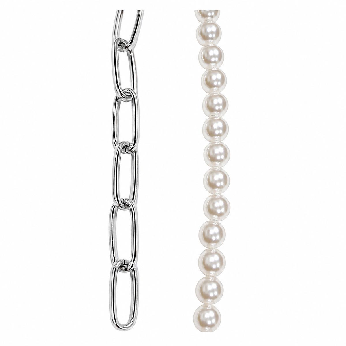 Silver-Tone Pearl & Paperclip Chain Lock Necklace