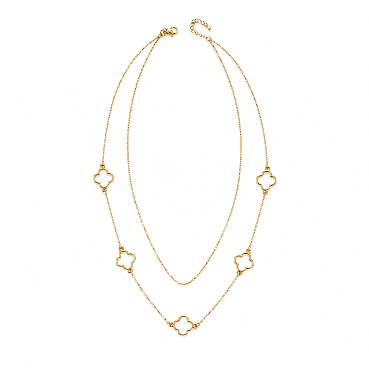 14K Gold-Plated Layered Open Clover Necklace