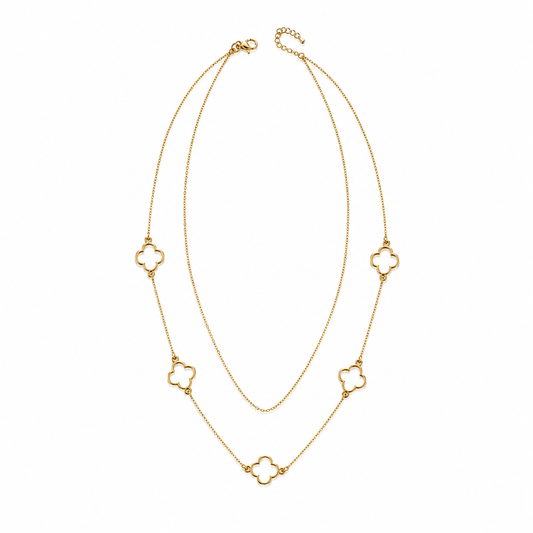 14K Gold-Plated Layered Open Clover Necklace