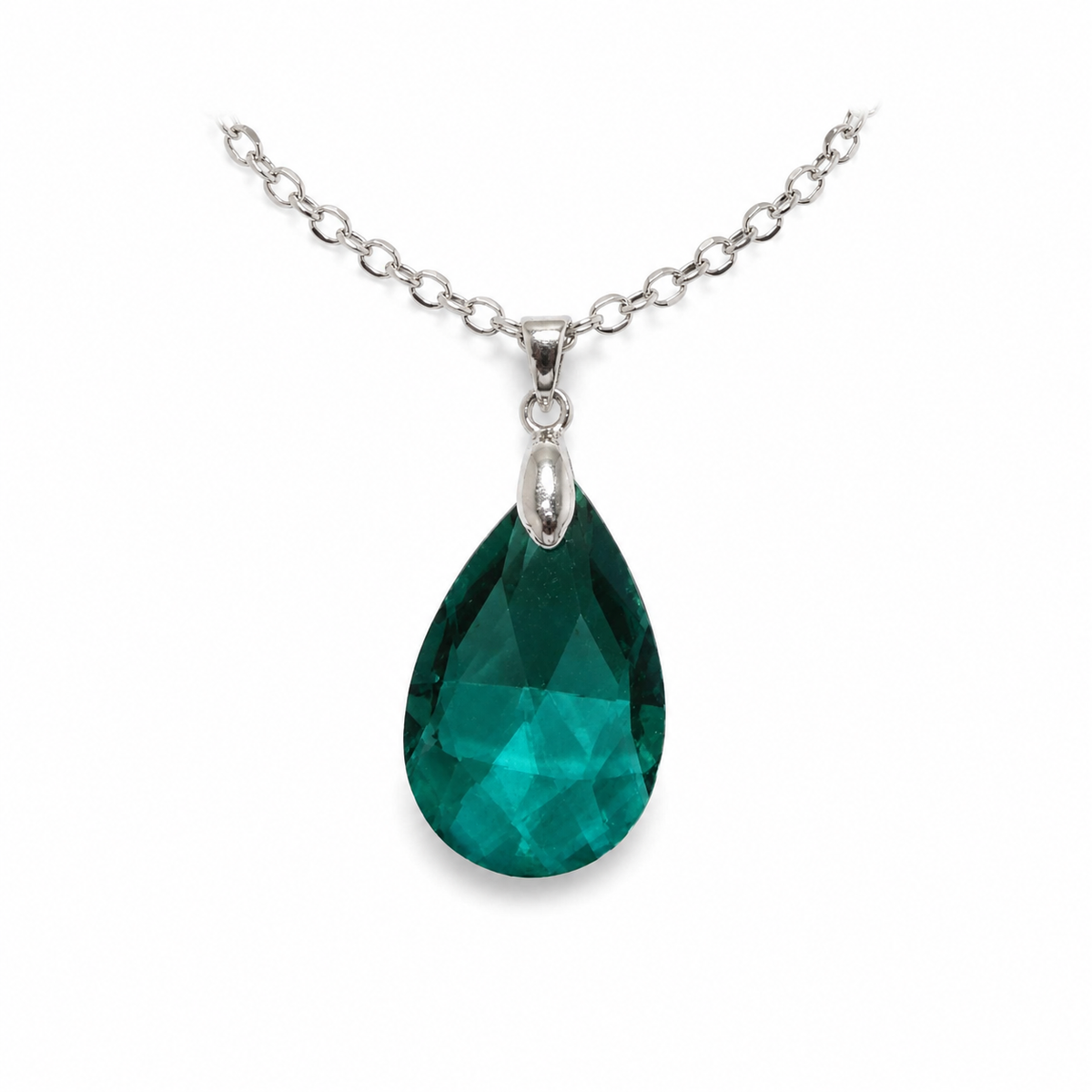 Faceted Crystal Teardrop Pendant Necklace - Various Colors