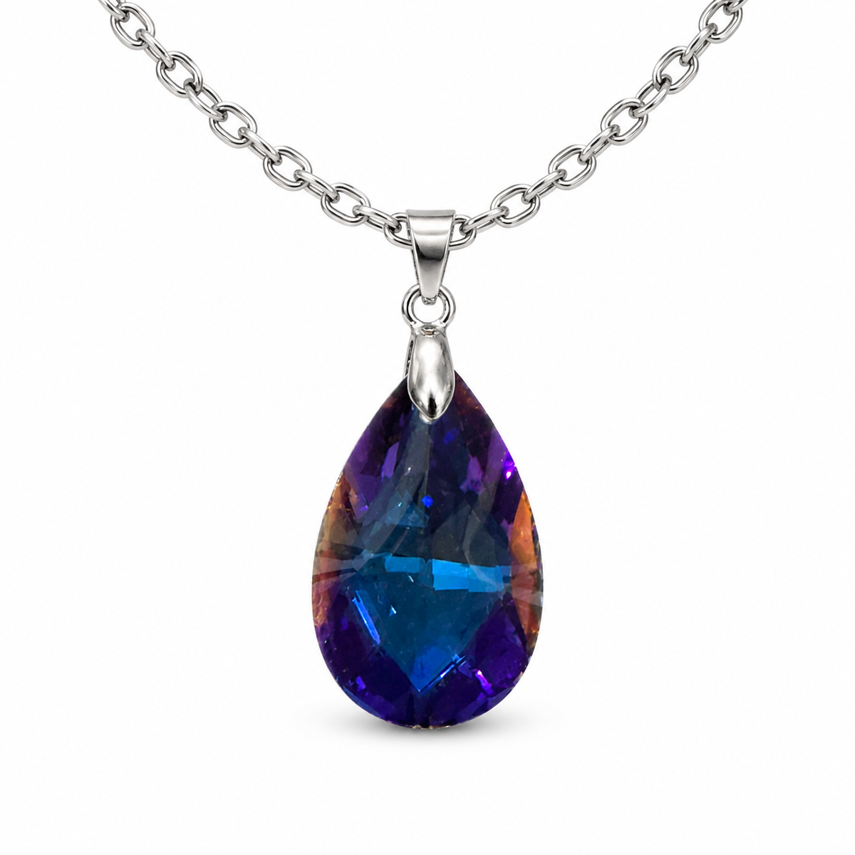 Faceted Crystal Teardrop Pendant Necklace - Various Colors