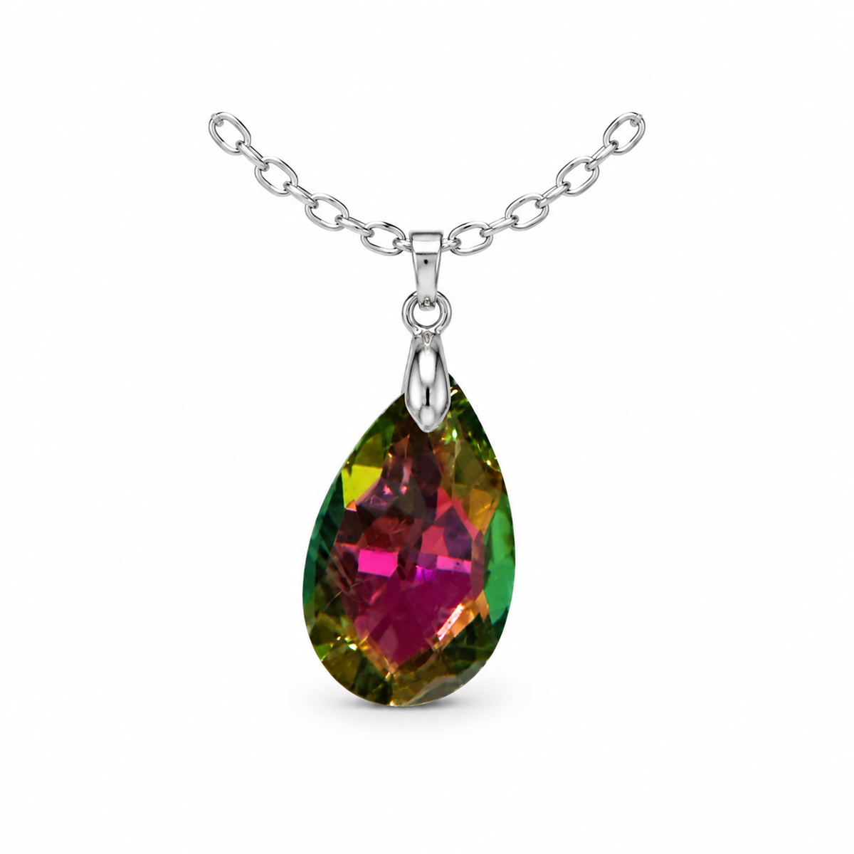 Faceted Crystal Teardrop Pendant Necklace - Various Colors
