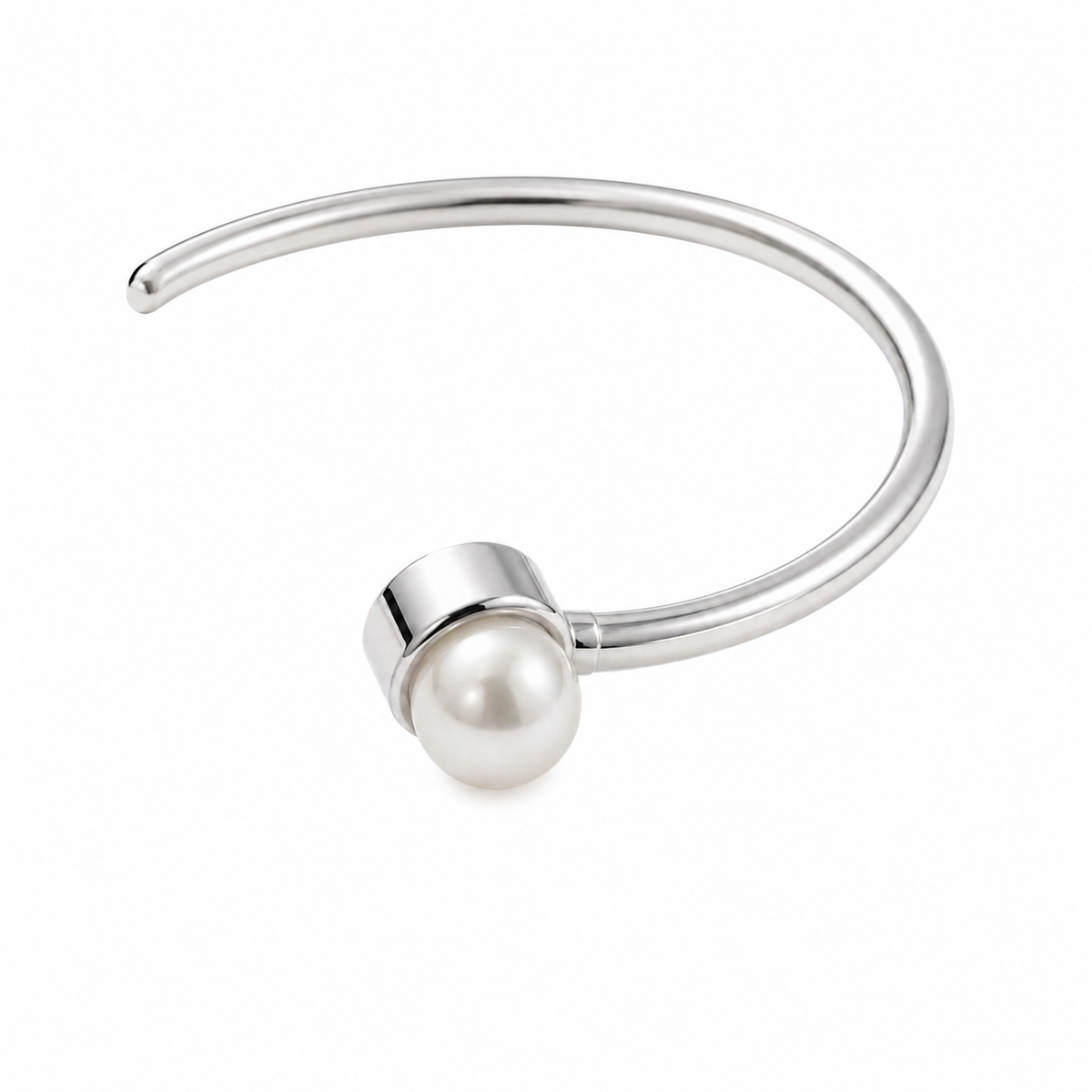 Silver-Tone Rhinestone &amp; Pearl Open Cuff Bracelet