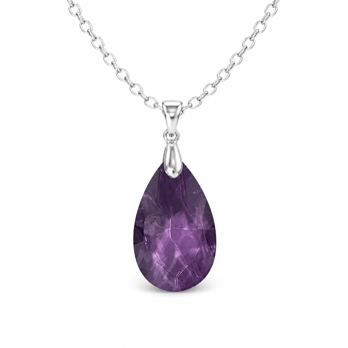 Faceted Crystal Teardrop Pendant Necklace - Various Colors