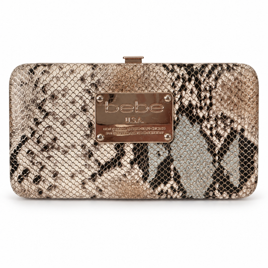 Pre-Loved Bebe Snakeskin-Print Hard-Frame Wallet Clutch