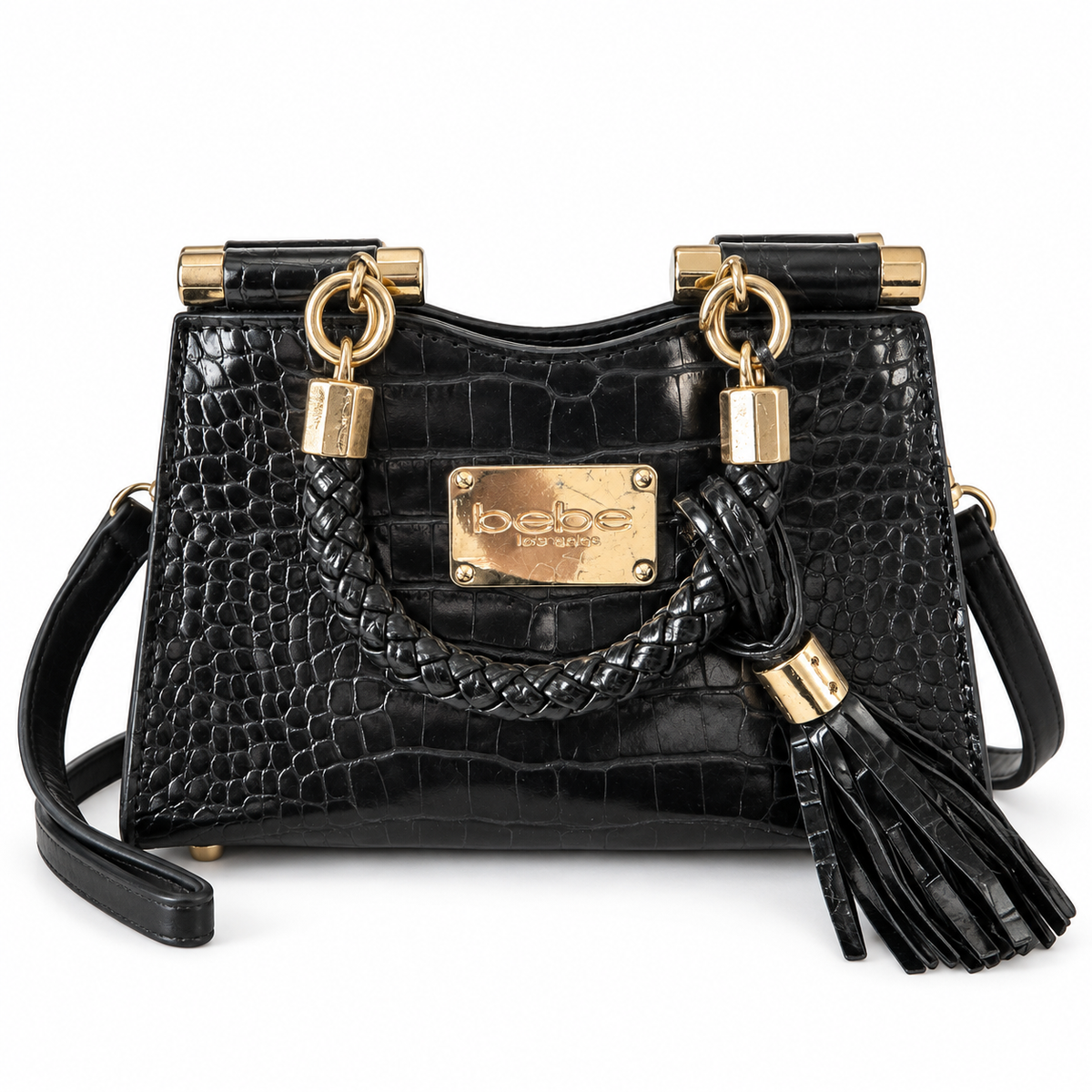 Pre-Loved Bebe Black Crocodile-Texture Crossbody Bag
