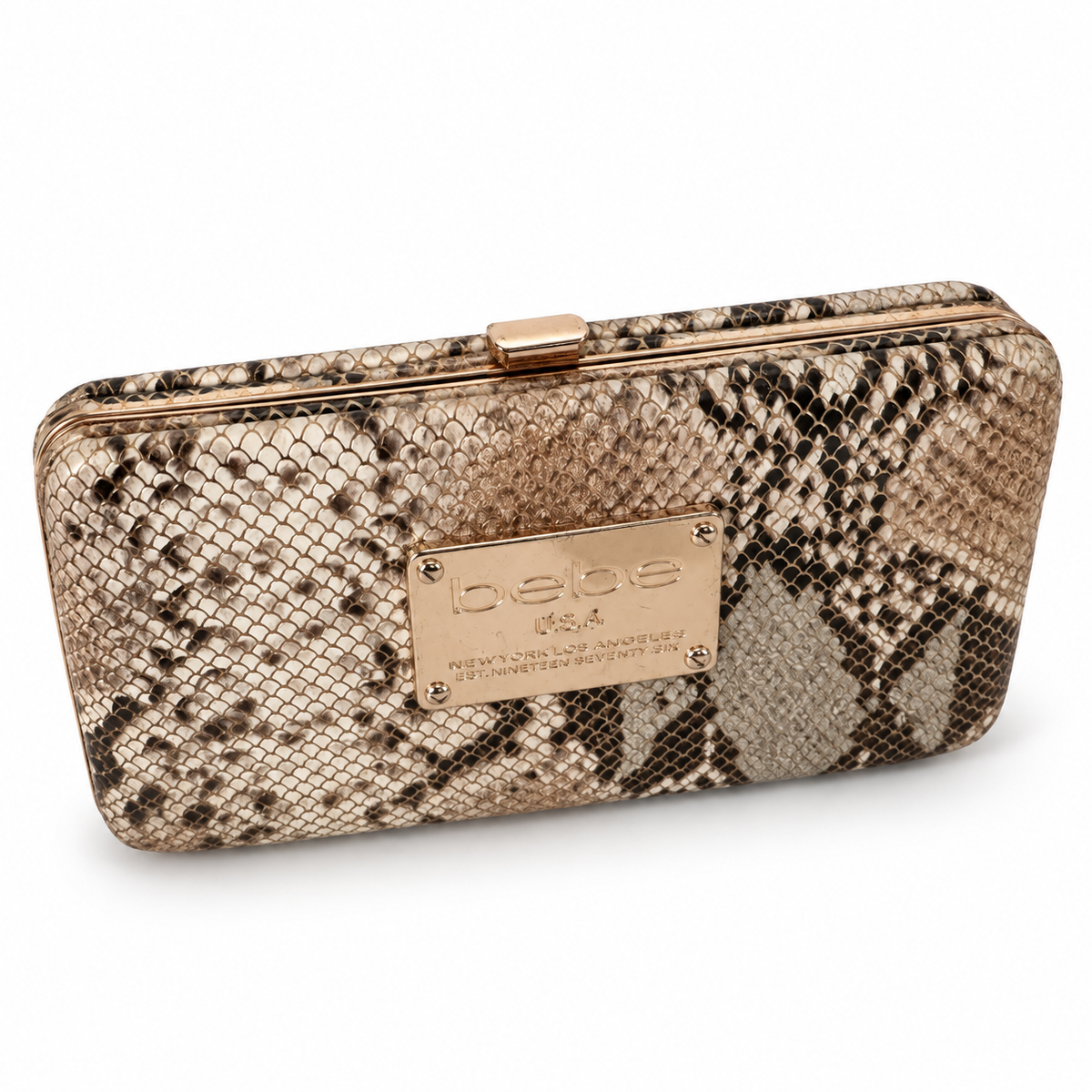Pre-Loved Bebe Snakeskin-Print Hard-Frame Wallet Clutch