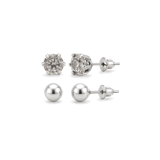 Silver-Tone Crystal & Ball Stud Earring Set – 2 Pairs