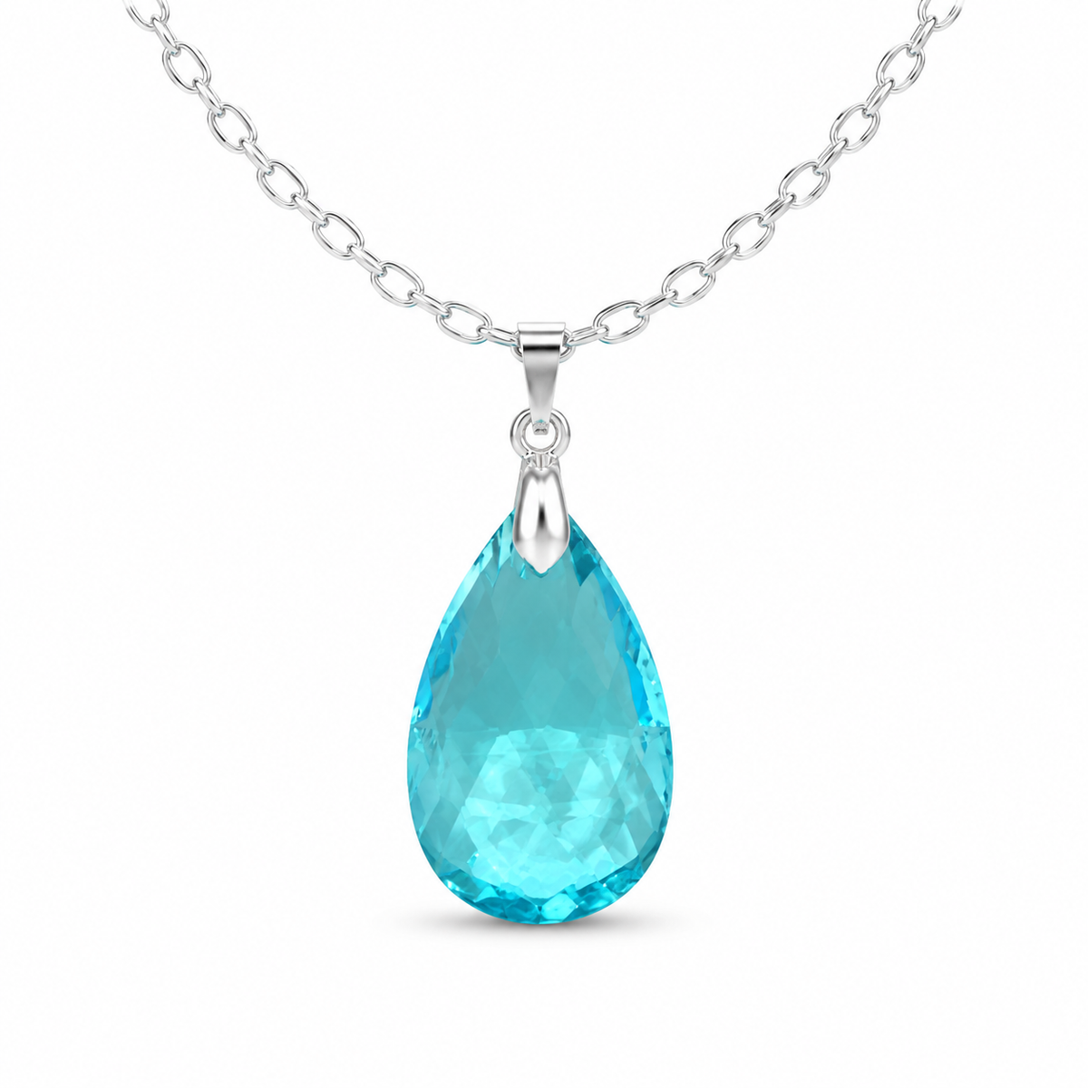Faceted Crystal Teardrop Pendant Necklace - Various Colors