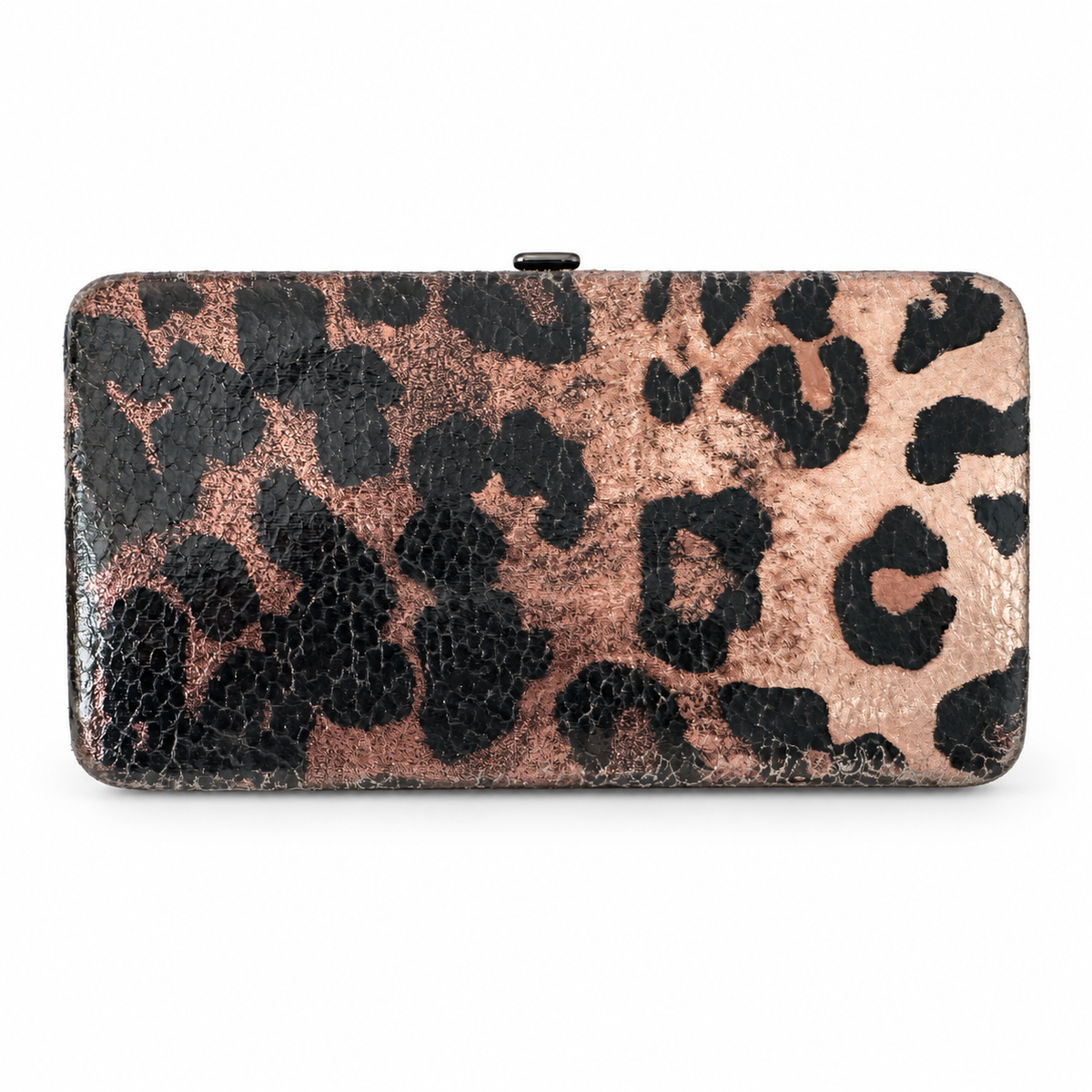 Pre-Loved Metallic Leopard-Print Hard-Frame Wallet