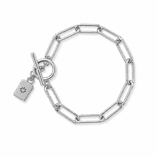 Silver Paperclip Chain Toggle Bracelet