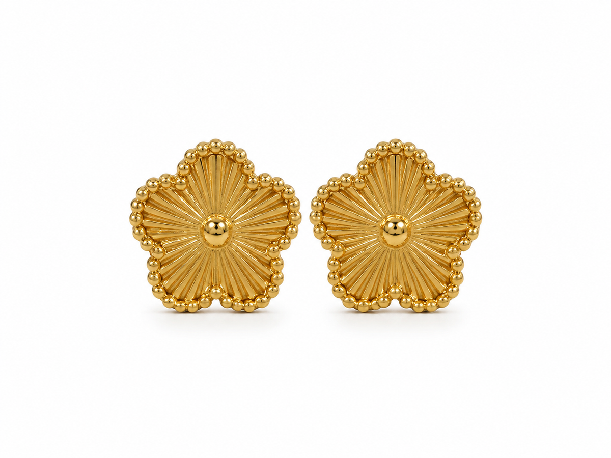 14K Gold Plated Stainless Steel Clover Stud Earrings