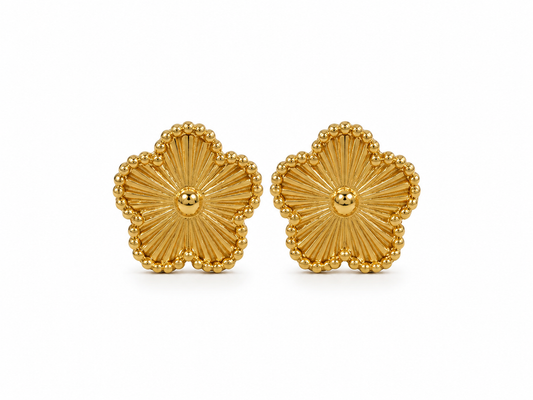 14K Gold Plated Stainless Steel Clover Stud Earrings